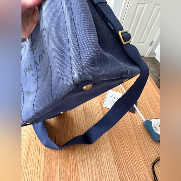 Prada Canapa canvas blue small tote with strap and card certificate - Picture 11 of 11
